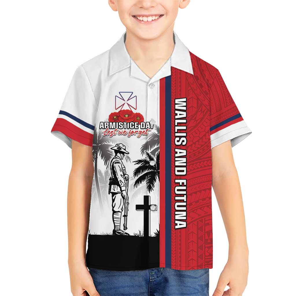 Wallis and Futuna Armistice Day Family Matching Summer Maxi Dress and Hawaiian Shirt Lest We Forget Flag Style LT05 Son's Shirt White - Polynesian Pride