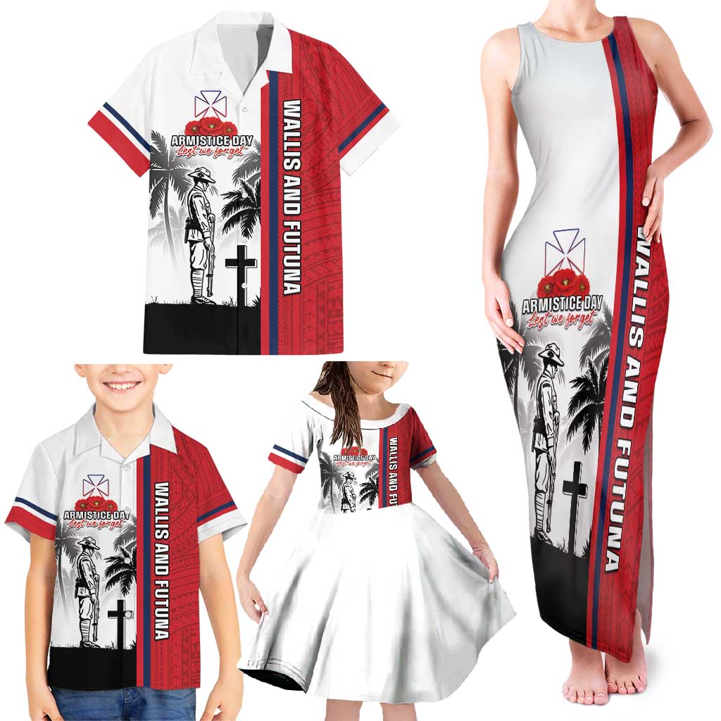 Wallis and Futuna Armistice Day Family Matching Tank Maxi Dress and Hawaiian Shirt Lest We Forget Flag Style LT05 - Polynesian Pride