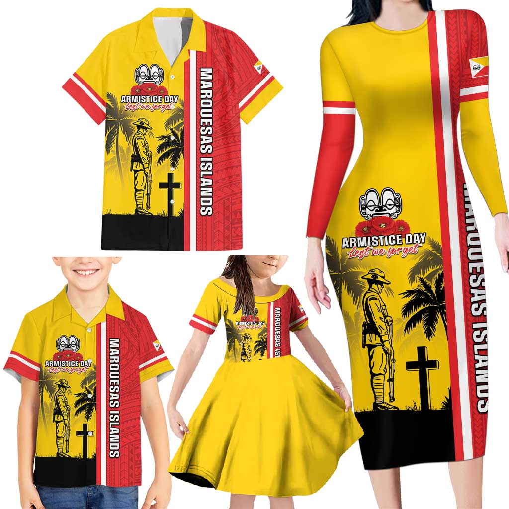 Marquesas Islands Armistice Day Family Matching Long Sleeve Bodycon Dress and Hawaiian Shirt Lest We Forget Flag Style LT05 - Polynesian Pride