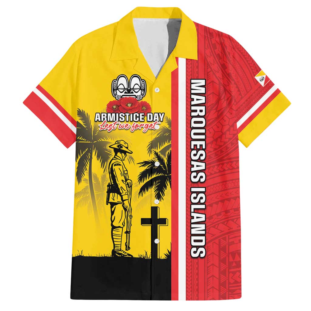 Marquesas Islands Armistice Day Family Matching Long Sleeve Bodycon Dress and Hawaiian Shirt Lest We Forget Flag Style LT05 Dad's Shirt - Short Sleeve Yellow - Polynesian Pride