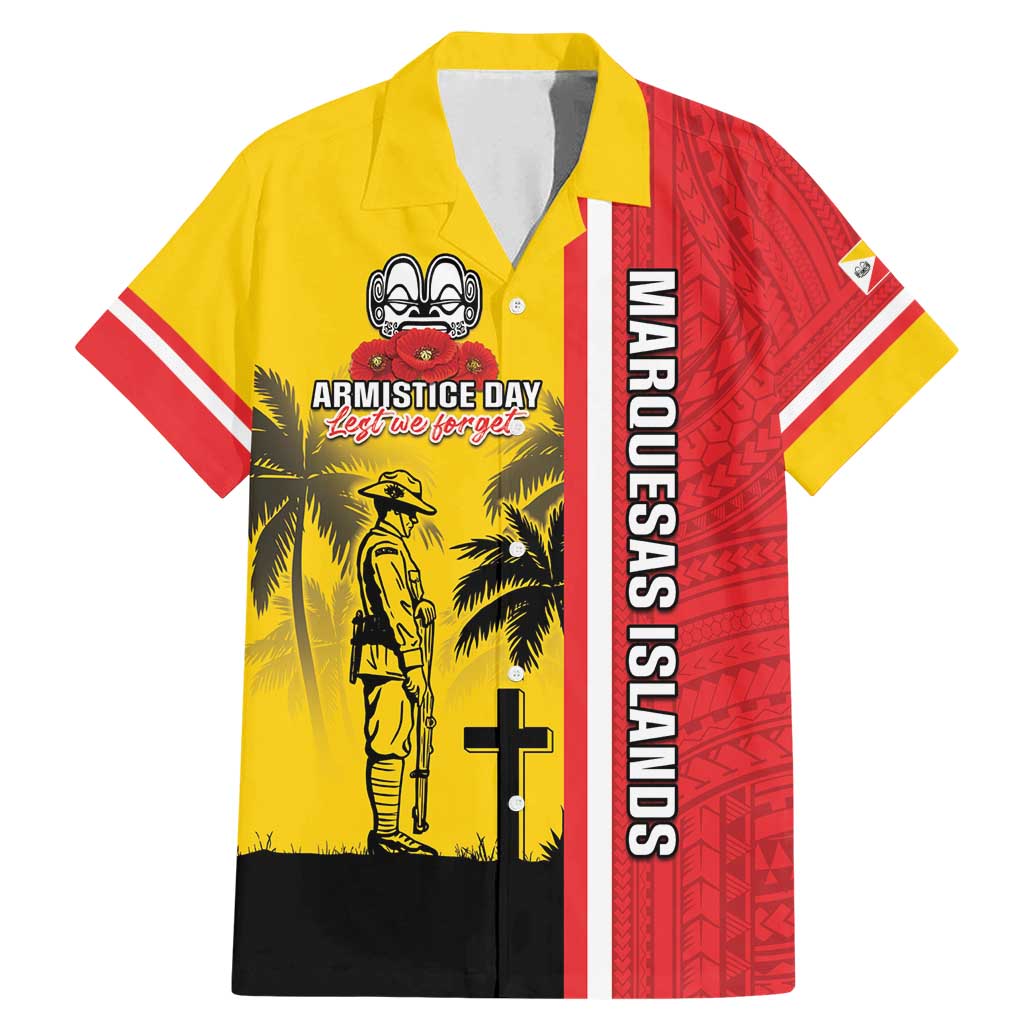 Marquesas Islands Armistice Day Family Matching Mermaid Dress and Hawaiian Shirt Lest We Forget Flag Style LT05 Dad's Shirt - Short Sleeve Yellow - Polynesian Pride