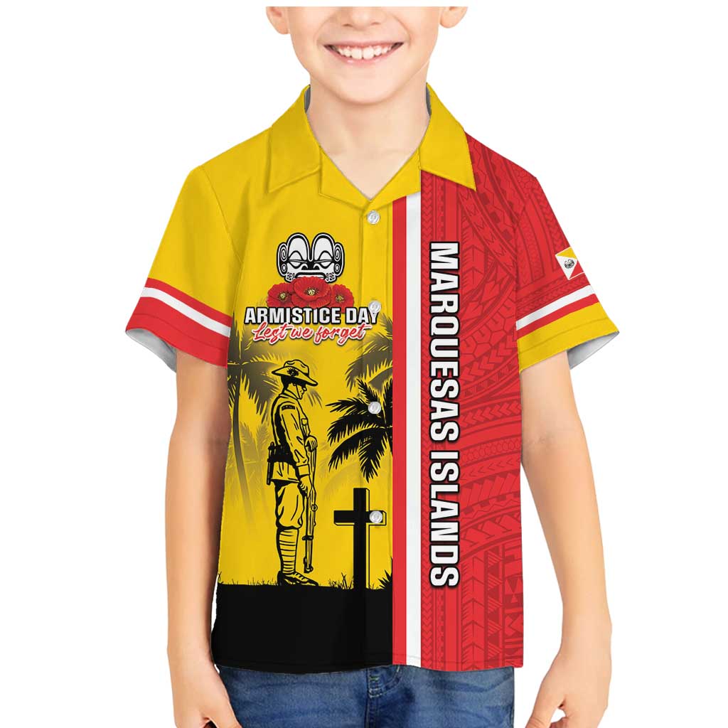 Marquesas Islands Armistice Day Family Matching Mermaid Dress and Hawaiian Shirt Lest We Forget Flag Style LT05 Son's Shirt Yellow - Polynesian Pride