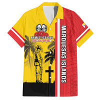 Marquesas Islands Armistice Day Family Matching Off The Shoulder Long Sleeve Dress and Hawaiian Shirt Lest We Forget Flag Style LT05 Dad's Shirt - Short Sleeve Yellow - Polynesian Pride