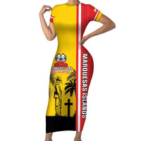 Marquesas Islands Armistice Day Family Matching Short Sleeve Bodycon Dress and Hawaiian Shirt Lest We Forget Flag Style LT05 Mom's Dress Yellow - Polynesian Pride