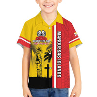 Marquesas Islands Armistice Day Family Matching Short Sleeve Bodycon Dress and Hawaiian Shirt Lest We Forget Flag Style LT05 Son's Shirt Yellow - Polynesian Pride