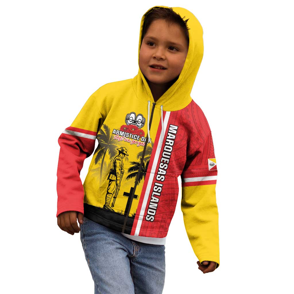 Marquesas Islands Armistice Day Kid Hoodie Lest We Forget Flag Style