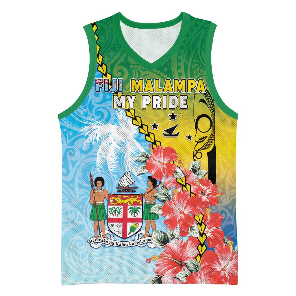 Personalised Malampa Fiji Day Basketball Jersey Tribal Pattern With Tropical Flowers - Polynesian Pride