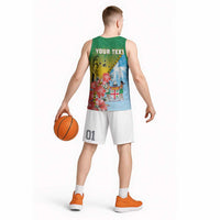 Personalised Malampa Fiji Day Basketball Jersey Tribal Pattern With Tropical Flowers - Polynesian Pride