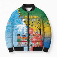 Personalised Malampa Fiji Day Bomber Puffer Jacket Tribal Pattern With Tropical Flowers - Polynesian Pride