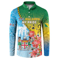 Personalised Malampa Fiji Day Button Sweatshirt Tribal Pattern With Tropical Flowers - Polynesian Pride