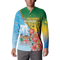 Personalised Malampa Fiji Day Button Sweatshirt Tribal Pattern With Tropical Flowers - Polynesian Pride