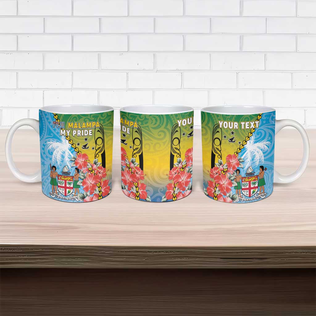 Personalised Malampa Fiji Day Ceramic Mug Tribal Pattern With Tropical Flowers - Polynesian Pride