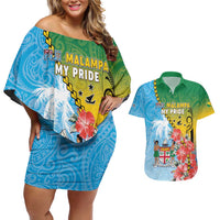 Personalised Malampa Fiji Day Couples Matching Off Shoulder Short Dress and Hawaiian Shirt Tribal Pattern With Tropical Flowers LT05 Colorful - Polynesian Pride