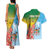 Personalised Malampa Fiji Day Couples Matching Tank Maxi Dress and Hawaiian Shirt Tribal Pattern With Tropical Flowers LT05 - Polynesian Pride