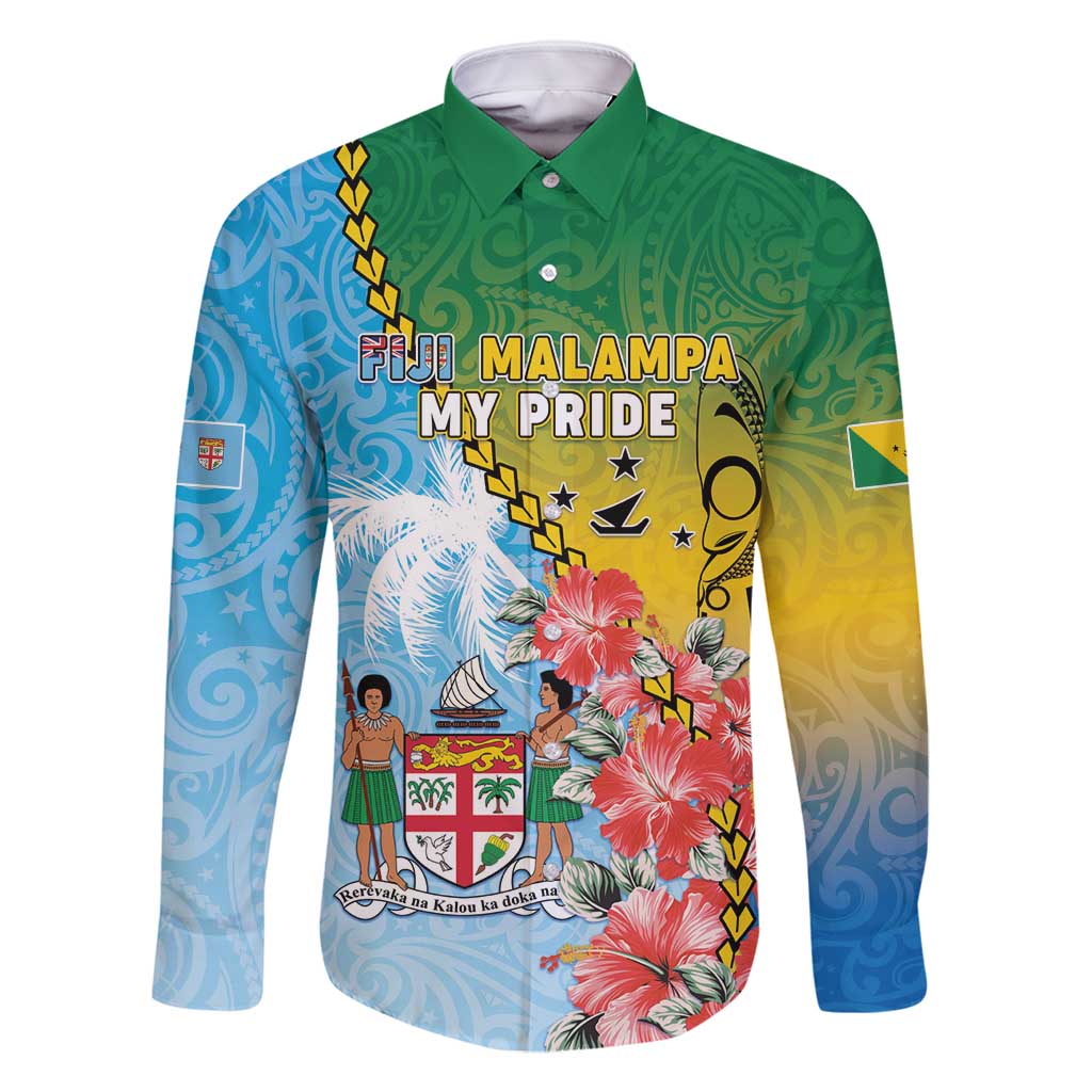 Personalised Malampa Fiji Day Family Matching Long Sleeve Bodycon Dress and Hawaiian Shirt Tribal Pattern With Tropical Flowers LT05 Dad's Shirt - Long Sleeve Colorful - Polynesian Pride