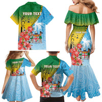 Personalised Malampa Fiji Day Family Matching Mermaid Dress and Hawaiian Shirt Tribal Pattern With Tropical Flowers LT05 - Polynesian Pride