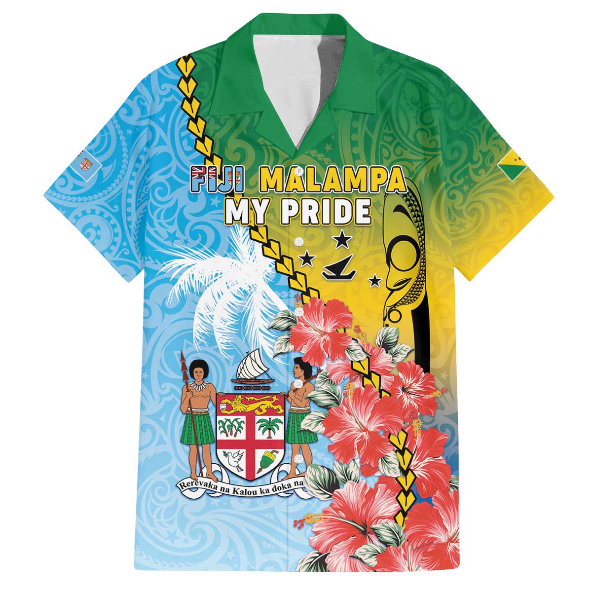Personalised Malampa Fiji Day Family Matching Off The Shoulder Long Sleeve Dress and Hawaiian Shirt Tribal Pattern With Tropical Flowers LT05 Dad's Shirt - Short Sleeve Colorful - Polynesian Pride