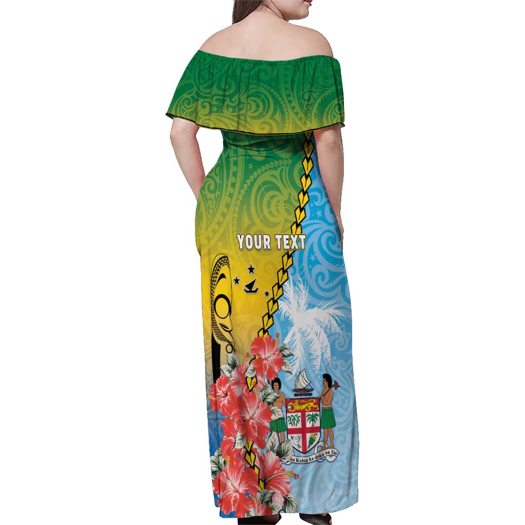 Personalised Malampa Fiji Day Family Matching Off Shoulder Maxi Dress and Hawaiian Shirt Tribal Pattern With Tropical Flowers LT05 - Polynesian Pride