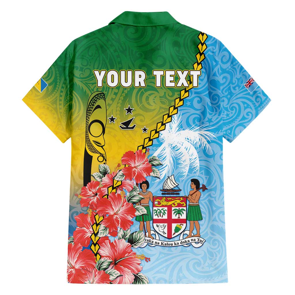 Personalised Malampa Fiji Day Family Matching Off Shoulder Short Dress and Hawaiian Shirt Tribal Pattern With Tropical Flowers LT05 - Polynesian Pride