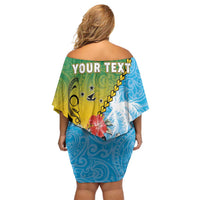 Personalised Malampa Fiji Day Family Matching Off Shoulder Short Dress and Hawaiian Shirt Tribal Pattern With Tropical Flowers LT05 - Polynesian Pride