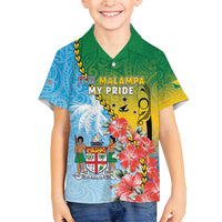 Personalised Malampa Fiji Day Family Matching Off Shoulder Short Dress and Hawaiian Shirt Tribal Pattern With Tropical Flowers LT05 Son's Shirt Colorful - Polynesian Pride