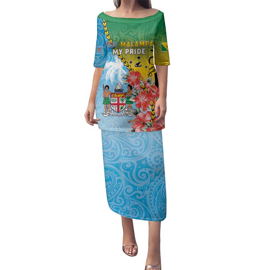 Personalised Malampa Fiji Day Family Matching Puletasi and Hawaiian Shirt Tribal Pattern With Tropical Flowers - Polynesian Pride