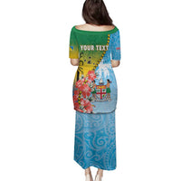 Personalised Malampa Fiji Day Family Matching Puletasi and Hawaiian Shirt Tribal Pattern With Tropical Flowers - Polynesian Pride