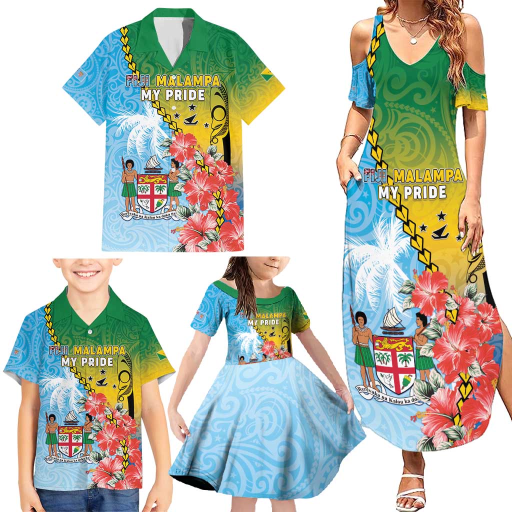 Personalised Malampa Fiji Day Family Matching Summer Maxi Dress and Hawaiian Shirt Tribal Pattern With Tropical Flowers LT05 - Polynesian Pride