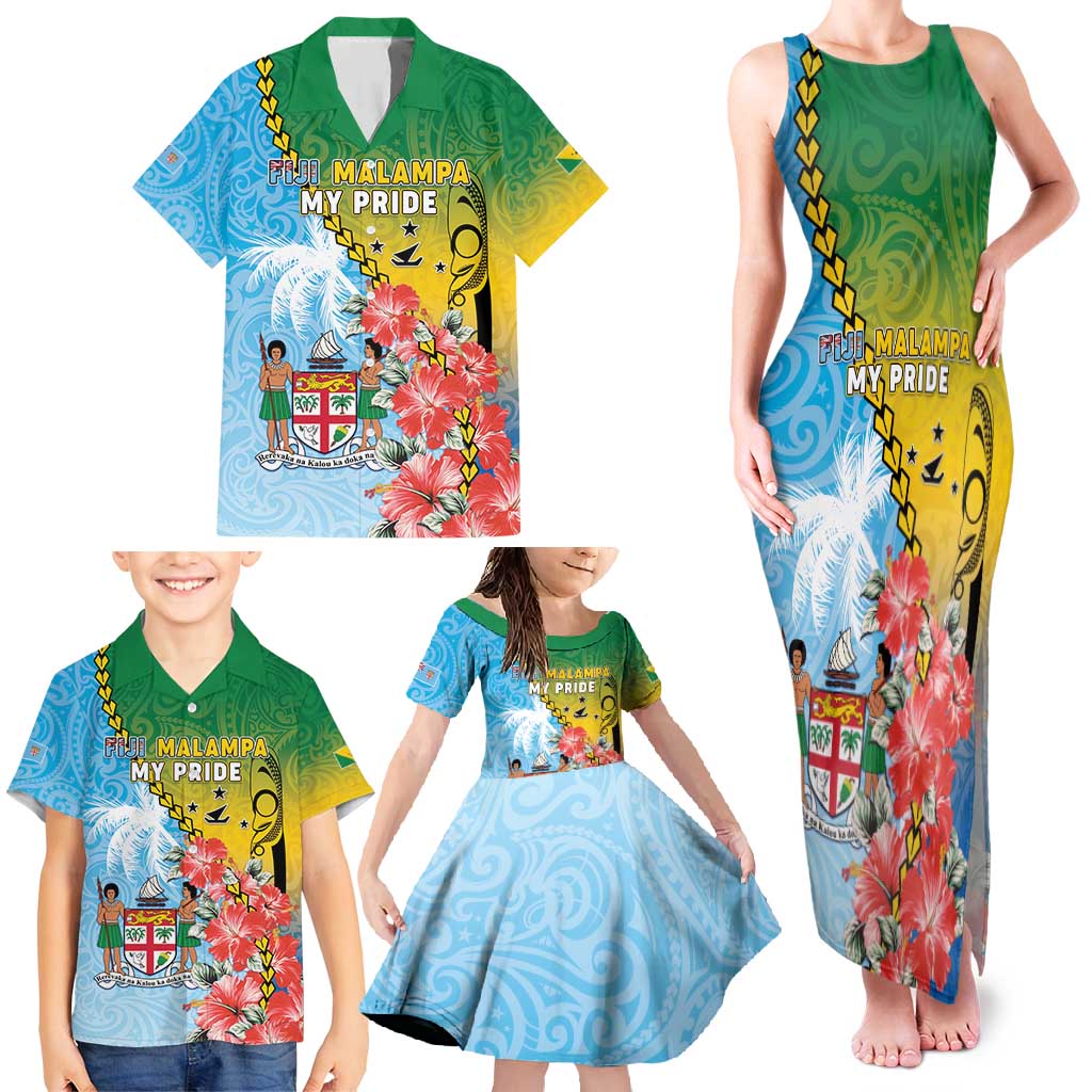 Personalised Malampa Fiji Day Family Matching Tank Maxi Dress and Hawaiian Shirt Tribal Pattern With Tropical Flowers LT05 - Polynesian Pride