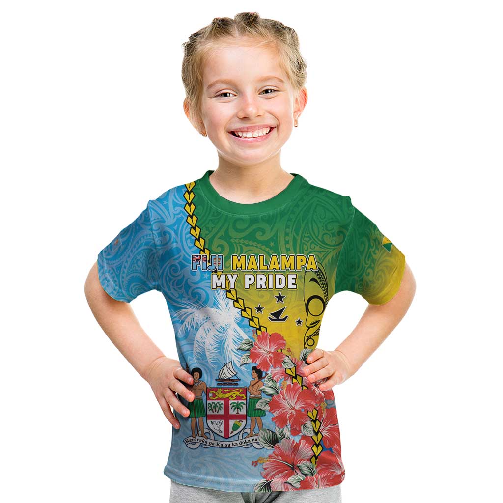 Personalised Malampa Fiji Day Kid T Shirt Tribal Pattern With Tropical Flowers - Polynesian Pride