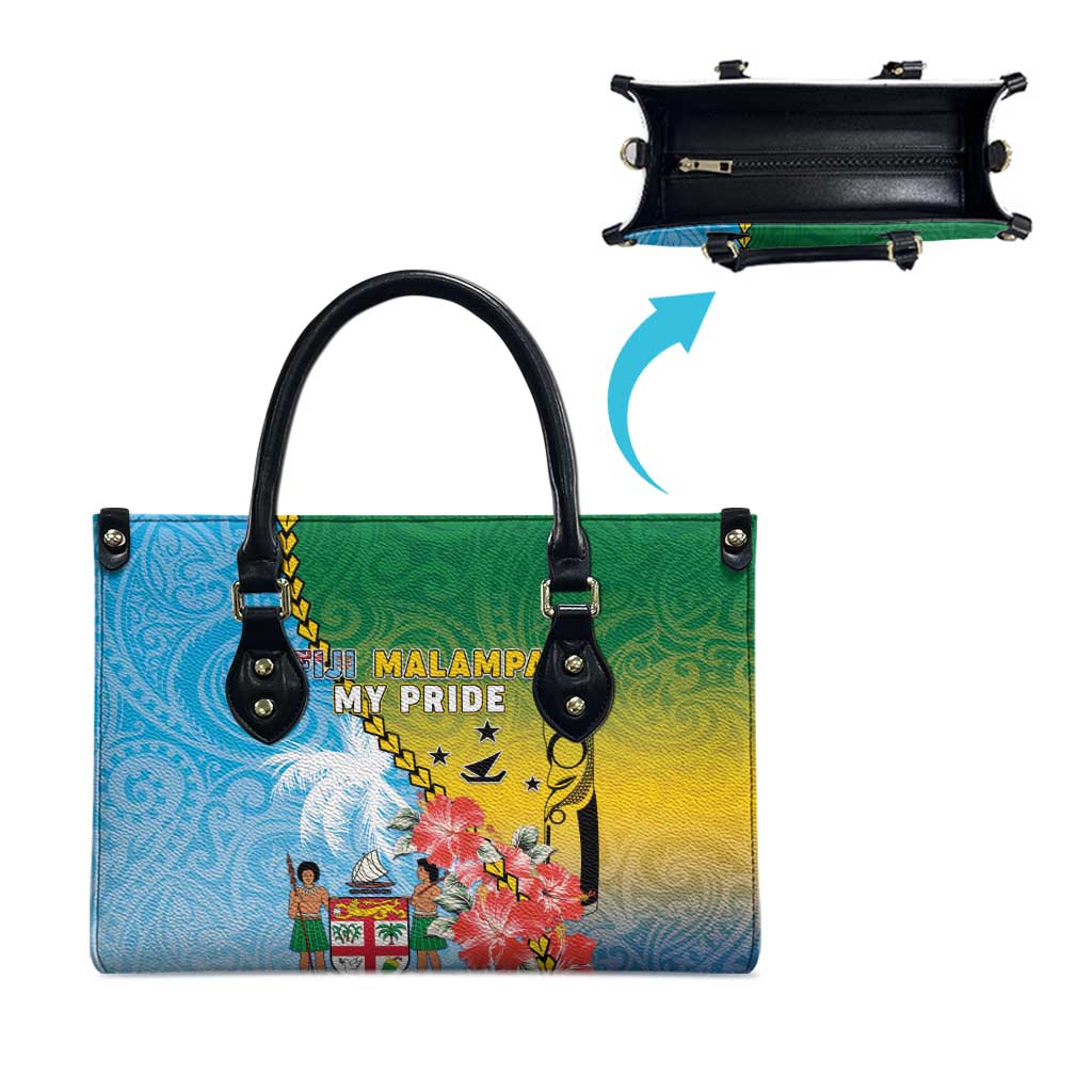 Malampa Fiji Day Leather Bag Tribal Pattern With Tropical Flowers - Polynesian Pride