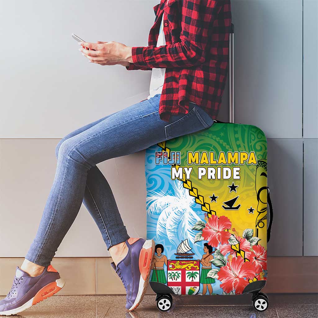 Malampa Fiji Day Luggage Cover Tribal Pattern With Tropical Flowers - Polynesian Pride