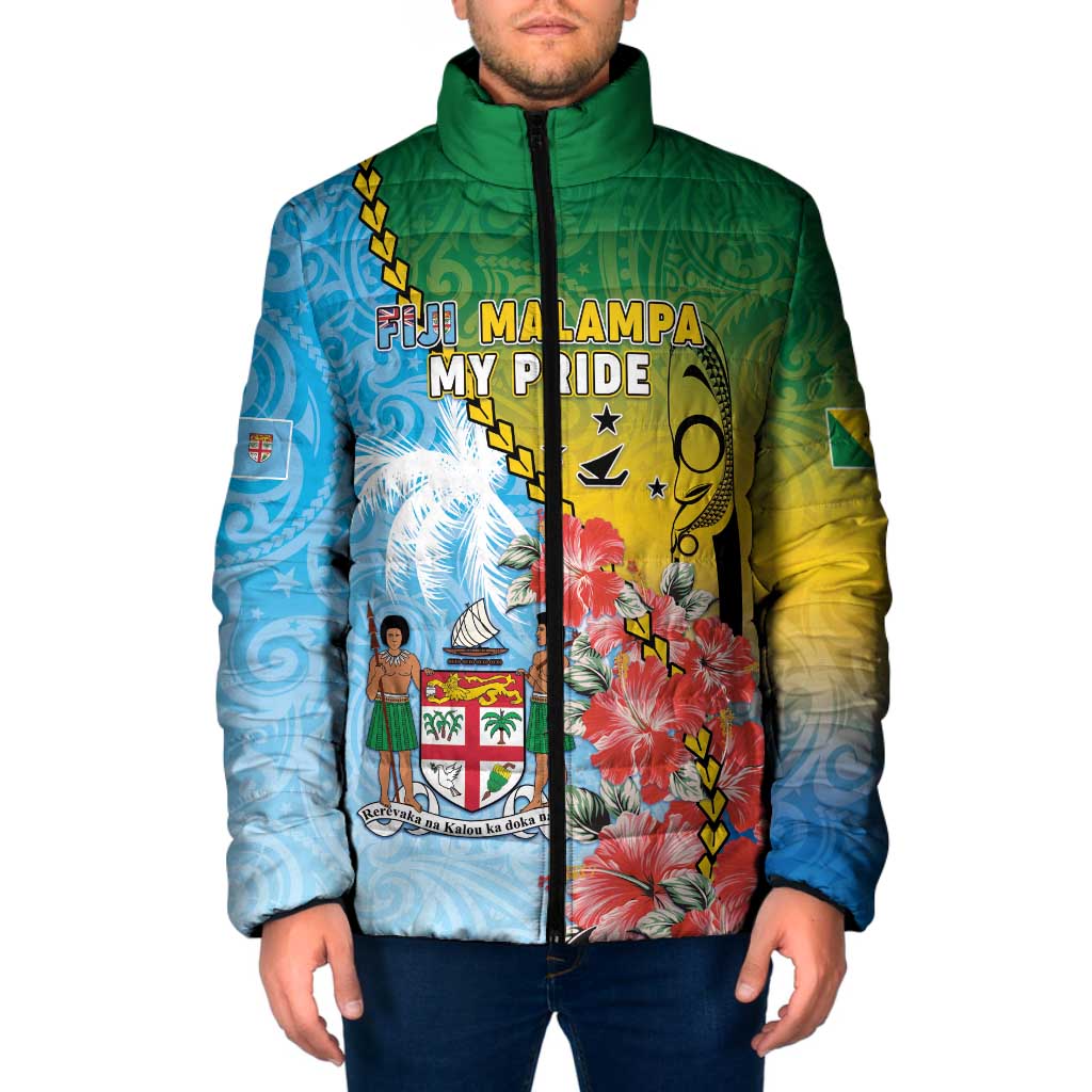 Personalised Malampa Fiji Day Padded Jacket Tribal Pattern With Tropical Flowers - Polynesian Pride