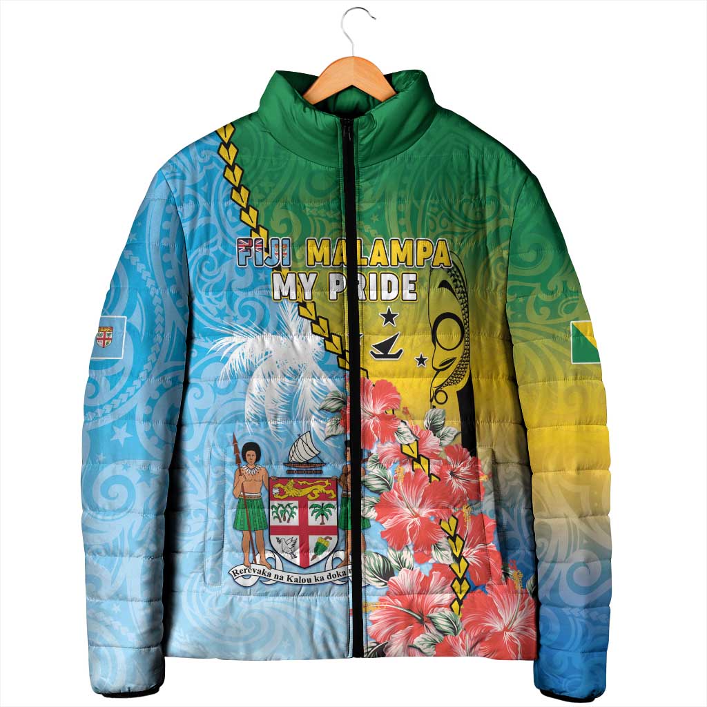 Personalised Malampa Fiji Day Padded Jacket Tribal Pattern With Tropical Flowers - Polynesian Pride