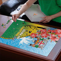 Malampa Fiji Day Puzzle Tribal Pattern With Tropical Flowers - Polynesian Pride
