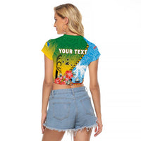 Personalised Malampa Fiji Day Raglan Cropped T Shirt Tribal Pattern With Tropical Flowers - Polynesian Pride