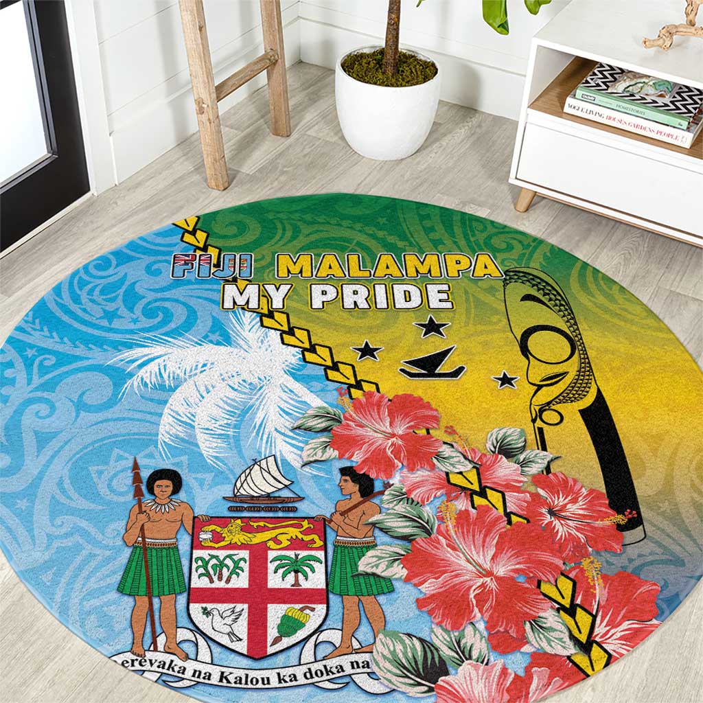 Malampa Fiji Day Round Carpet Tribal Pattern With Tropical Flowers - Polynesian Pride