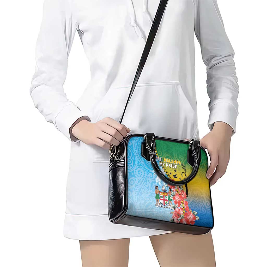 Malampa Fiji Day Shoulder Handbag Tribal Pattern With Tropical Flowers - Polynesian Pride