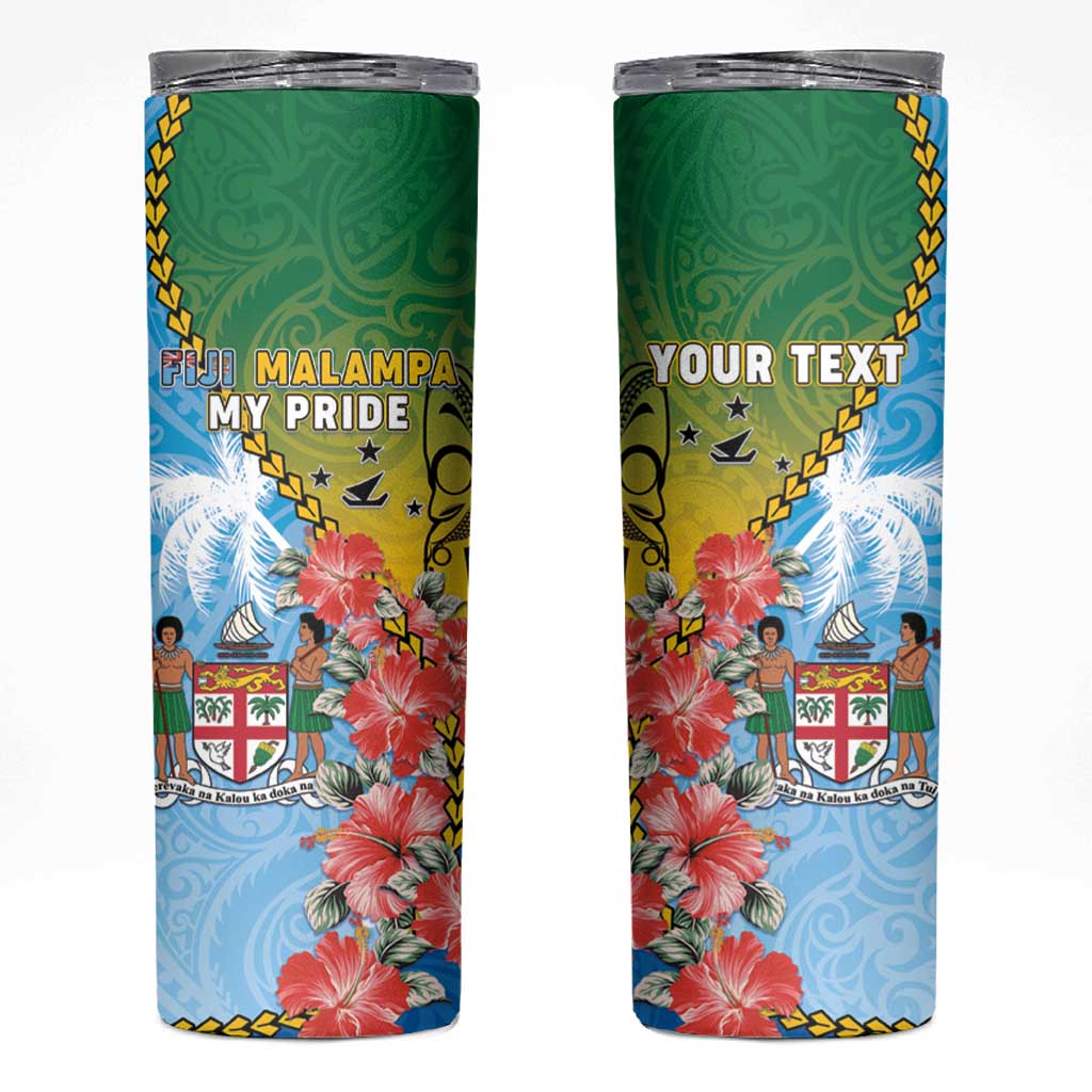Personalised Malampa Fiji Day Skinny Tumbler Tribal Pattern With Tropical Flowers - Polynesian Pride