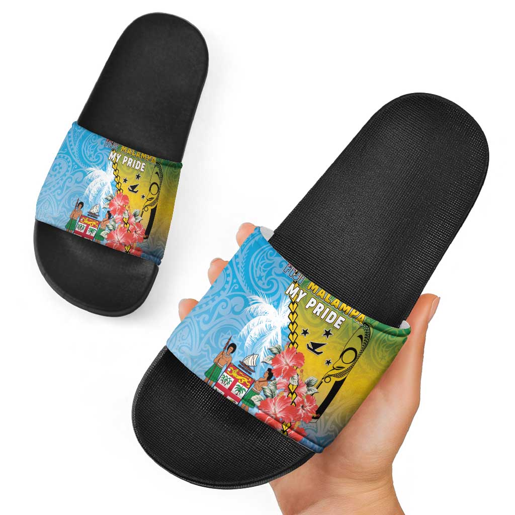 Malampa Fiji Day Slide Sandals Tribal Pattern With Tropical Flowers - Polynesian Pride