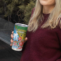 Personalised Malampa Fiji Day Tumbler Cup Tribal Pattern With Tropical Flowers - Polynesian Pride