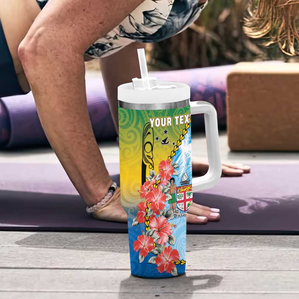 Personalised Malampa Fiji Day Tumbler With Handle Tribal Pattern With Tropical Flowers - Polynesian Pride