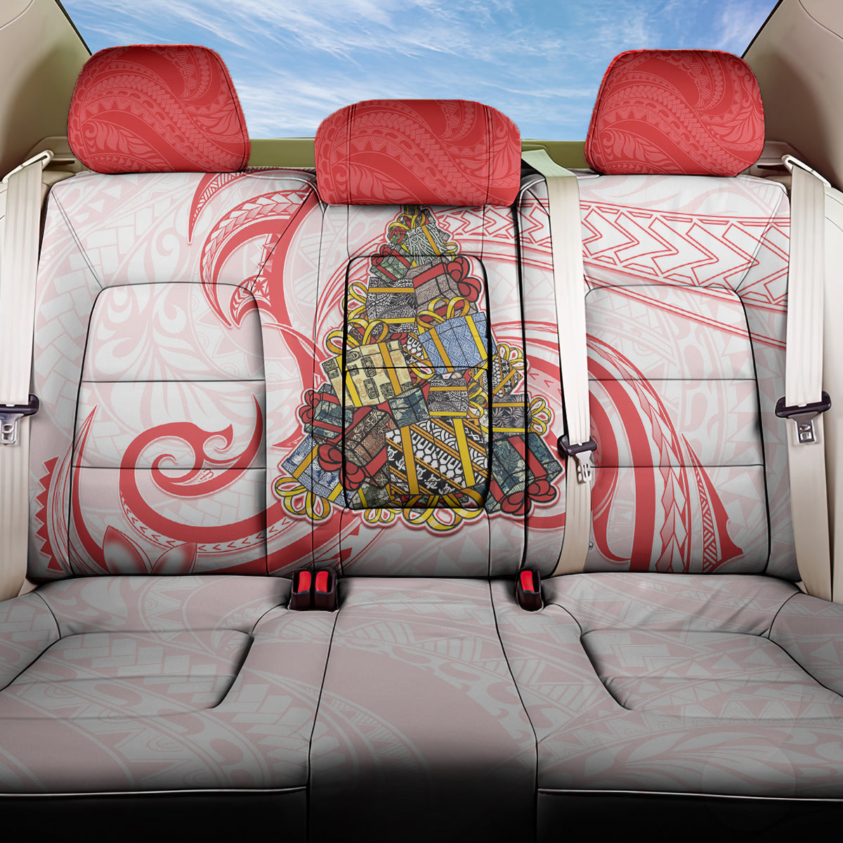 Happy Boxing Day Back Car Seat Cover Polynesian Gift Boxes Christmas Tree LT05 One Size Red - Polynesian Pride