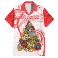 Personalized Happy Boxing Day Family Matching Off Shoulder Short Dress and Hawaiian Shirt Polynesian Gift Boxes Christmas Tree LT05 Dad's Shirt - Short Sleeve Red - Polynesian Pride