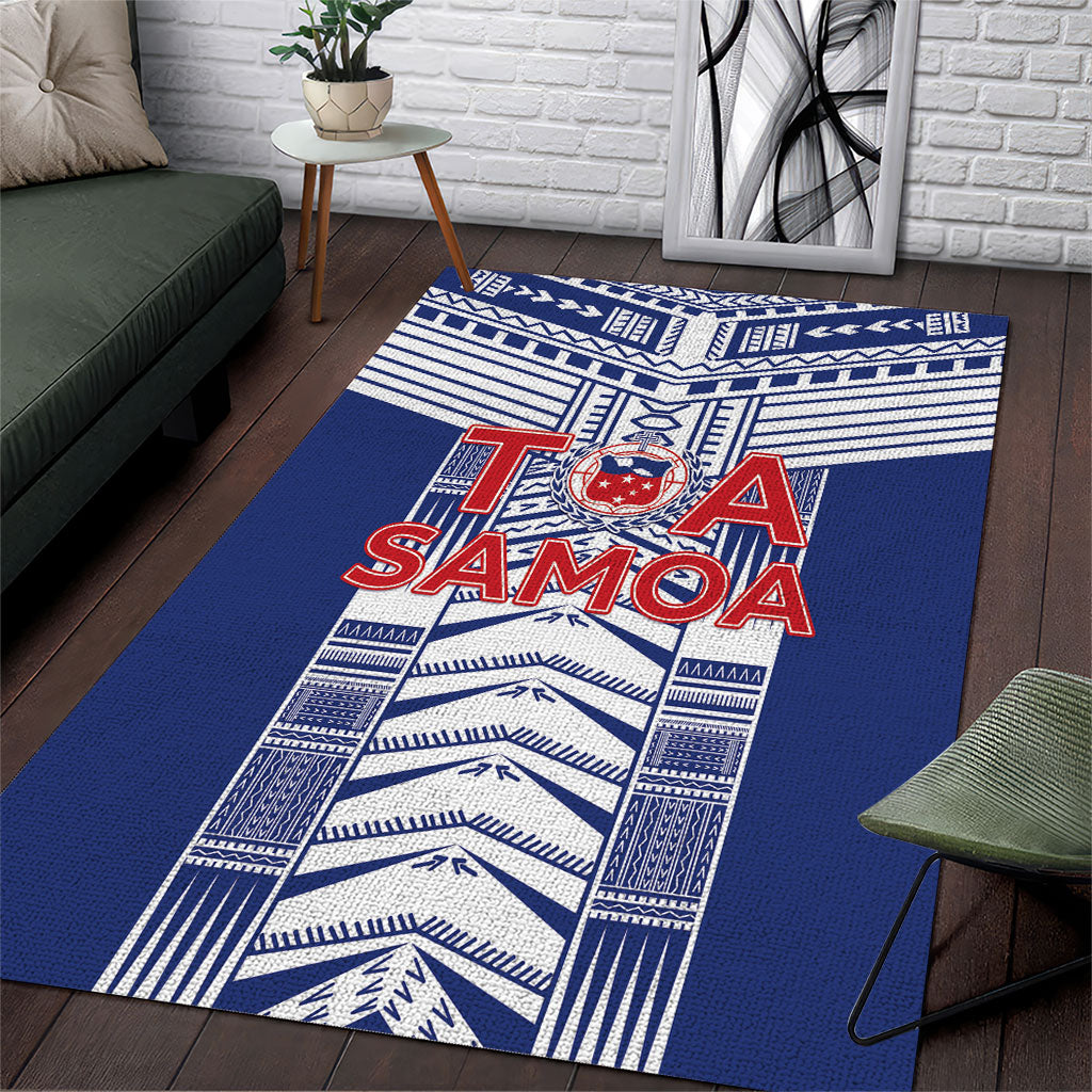 Rugby Toa Samoa Area Rug Samoan Tatau Blue Version LT05 Blue - Polynesian Pride