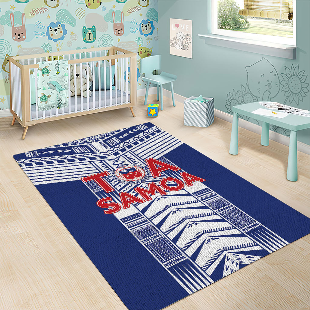 Rugby Toa Samoa Area Rug Samoan Tatau Blue Version LT05 - Polynesian Pride