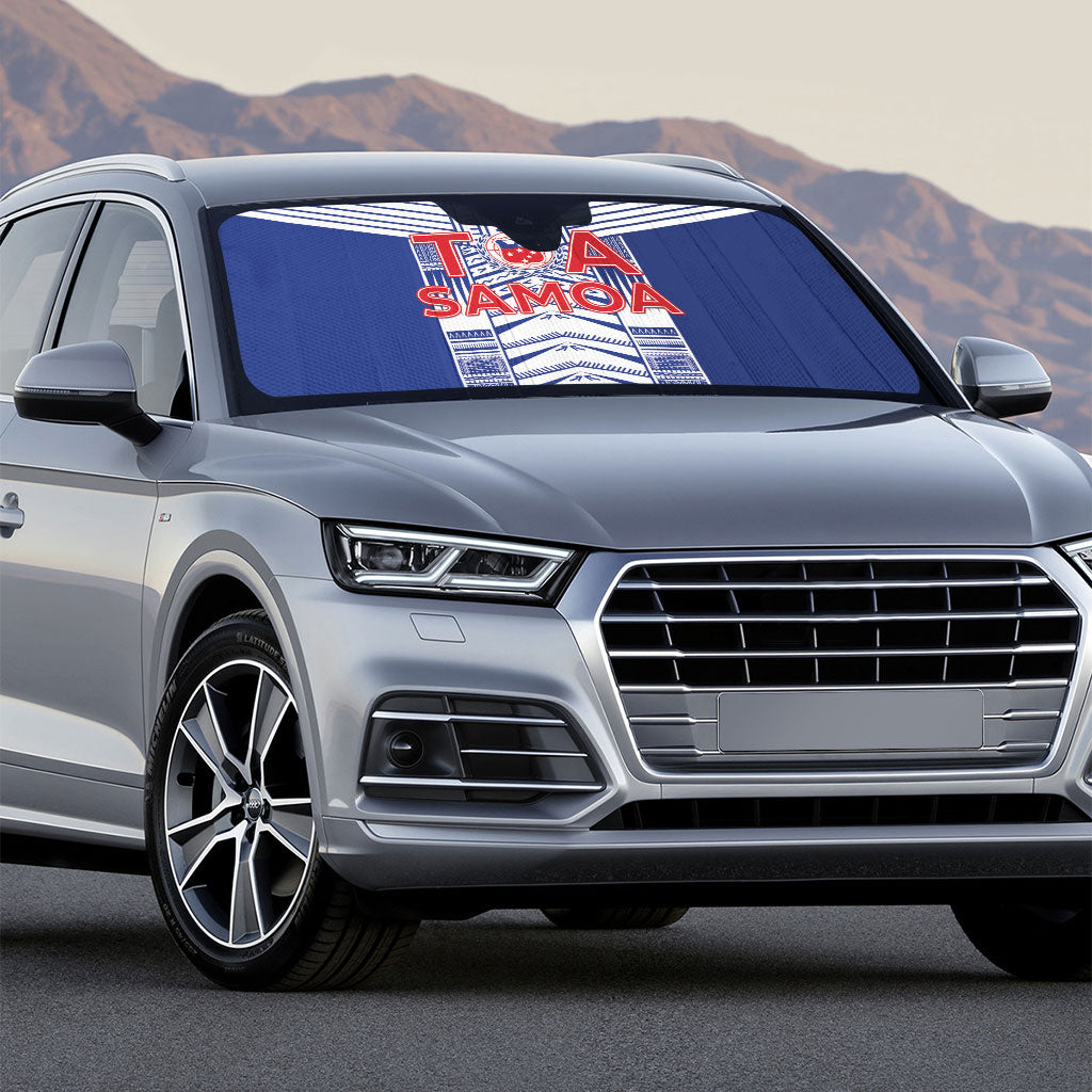 Rugby Toa Samoa Auto Sun Shade Samoan Tatau Blue Version LT05 - Polynesian Pride