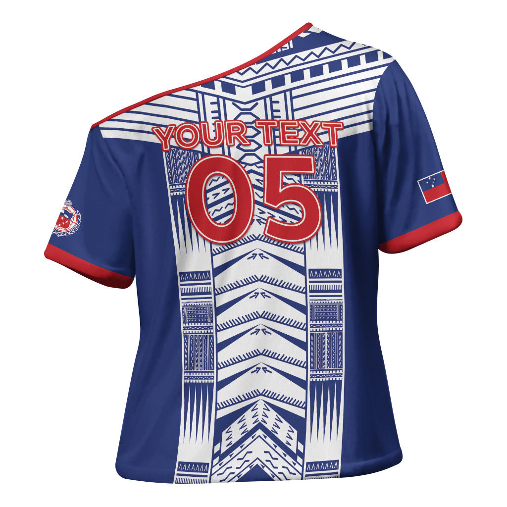 Custom Rugby Toa Samoa Cross Shoulder Shirt Samoan Tatau Blue Version LT05 - Polynesian Pride