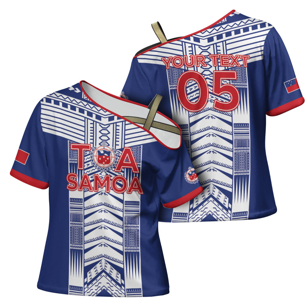 Custom Rugby Toa Samoa Cross Shoulder Shirt Samoan Tatau Blue Version LT05 - Polynesian Pride