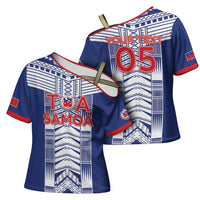 Custom Rugby Toa Samoa Cross Shoulder Shirt Samoan Tatau Blue Version LT05 - Polynesian Pride